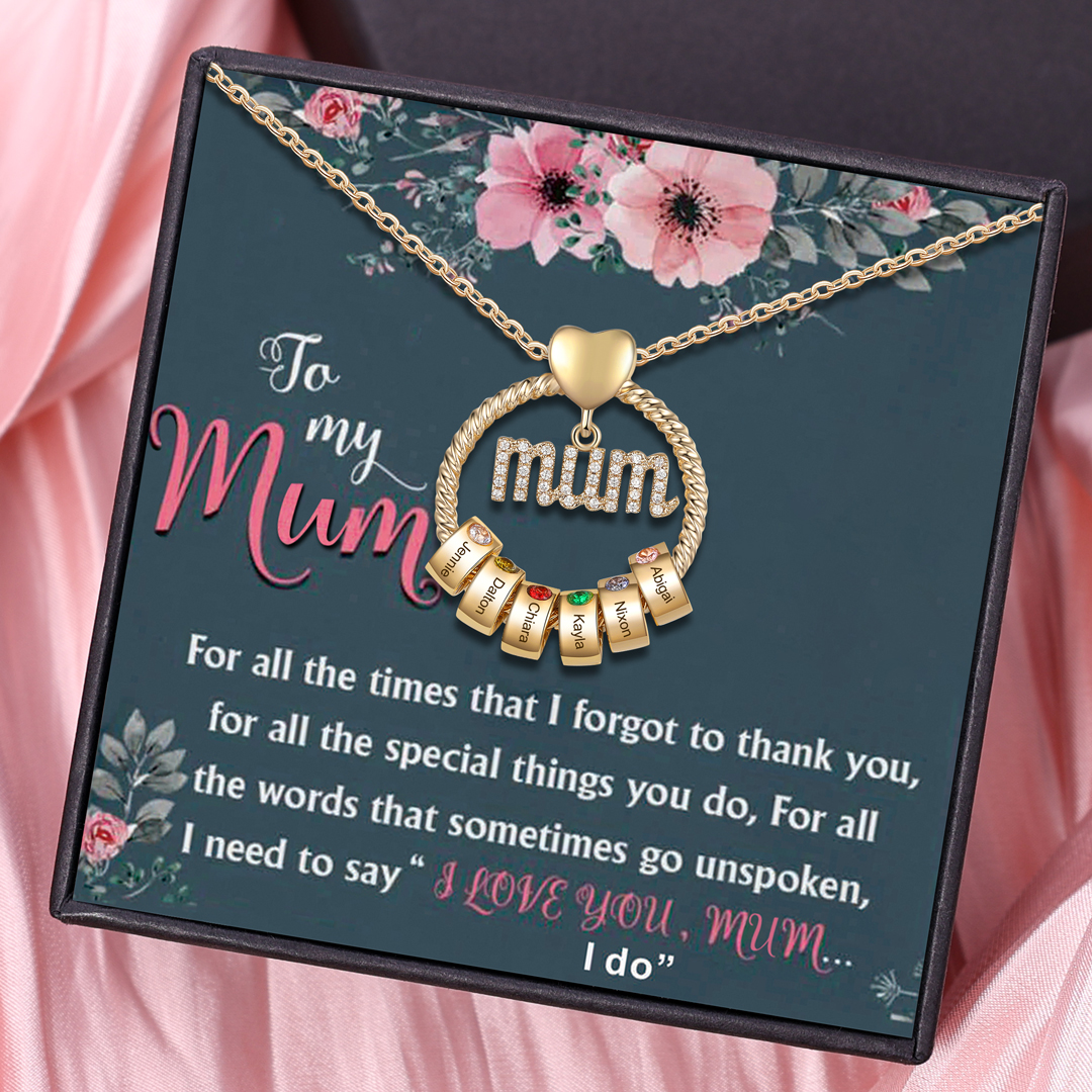 Personalised Circle Necklace With 6 Birthstones Pendant Engraved Names Gift For Mum-Jessemade AU
