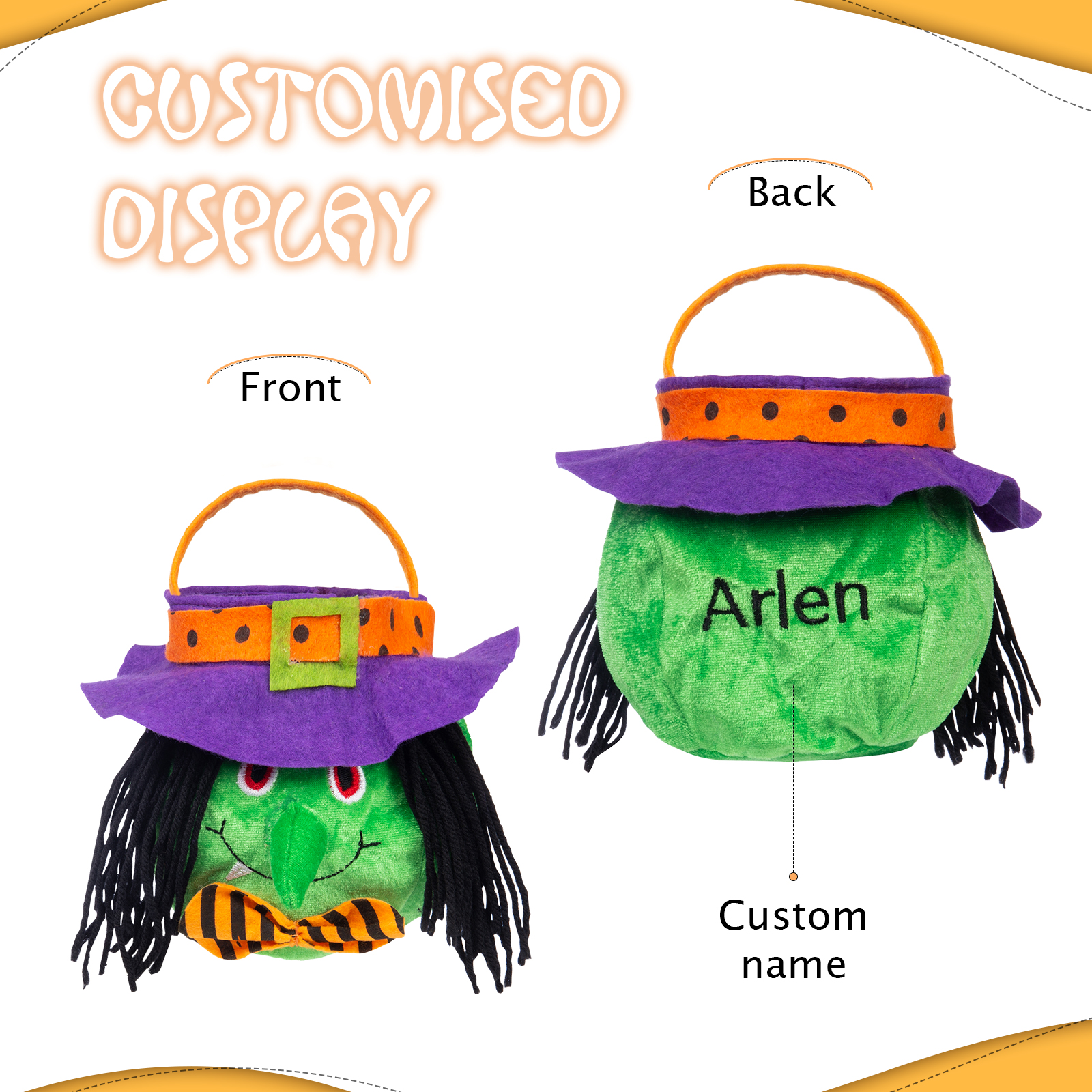 Personalised Halloween Tote Bags with Name Halloween Trick or Treat Candy Bags for Kids-Jessemade AU