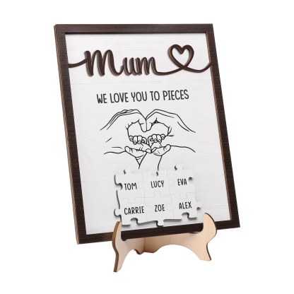 Personalised Puzzle Pieces Wooden Plaque Custom 6 Names & Text & Salutation Holding Hands Family Wooden Sign With Stand Gifts for Mum-Jessemade AU