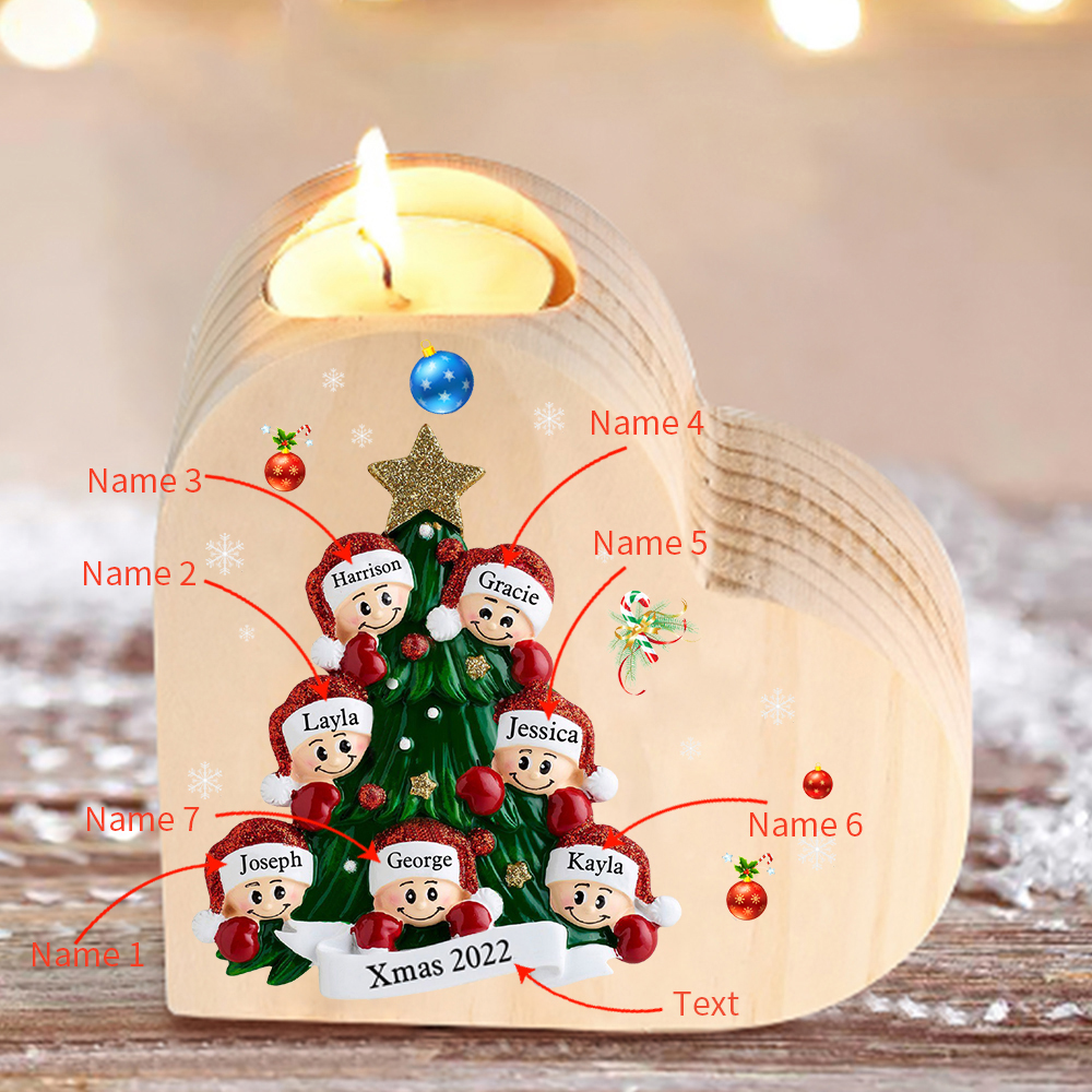 Heart-Shaped Christmas Candle Holder Engraved 7 Names Christmas Tree Candlesticks Personalised Gift for Family-Jessemade AU