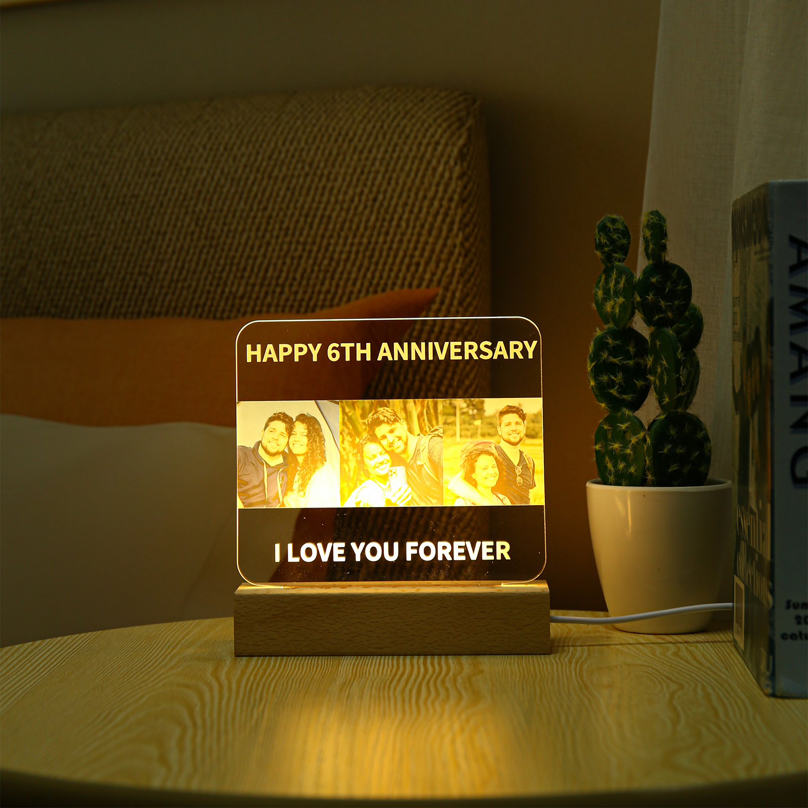 Personalised Family Photo Night Light Ornament Custom Text Bedroom Decor Home Decoration LED Light Personalised Photo Ornament-Jessemade AU