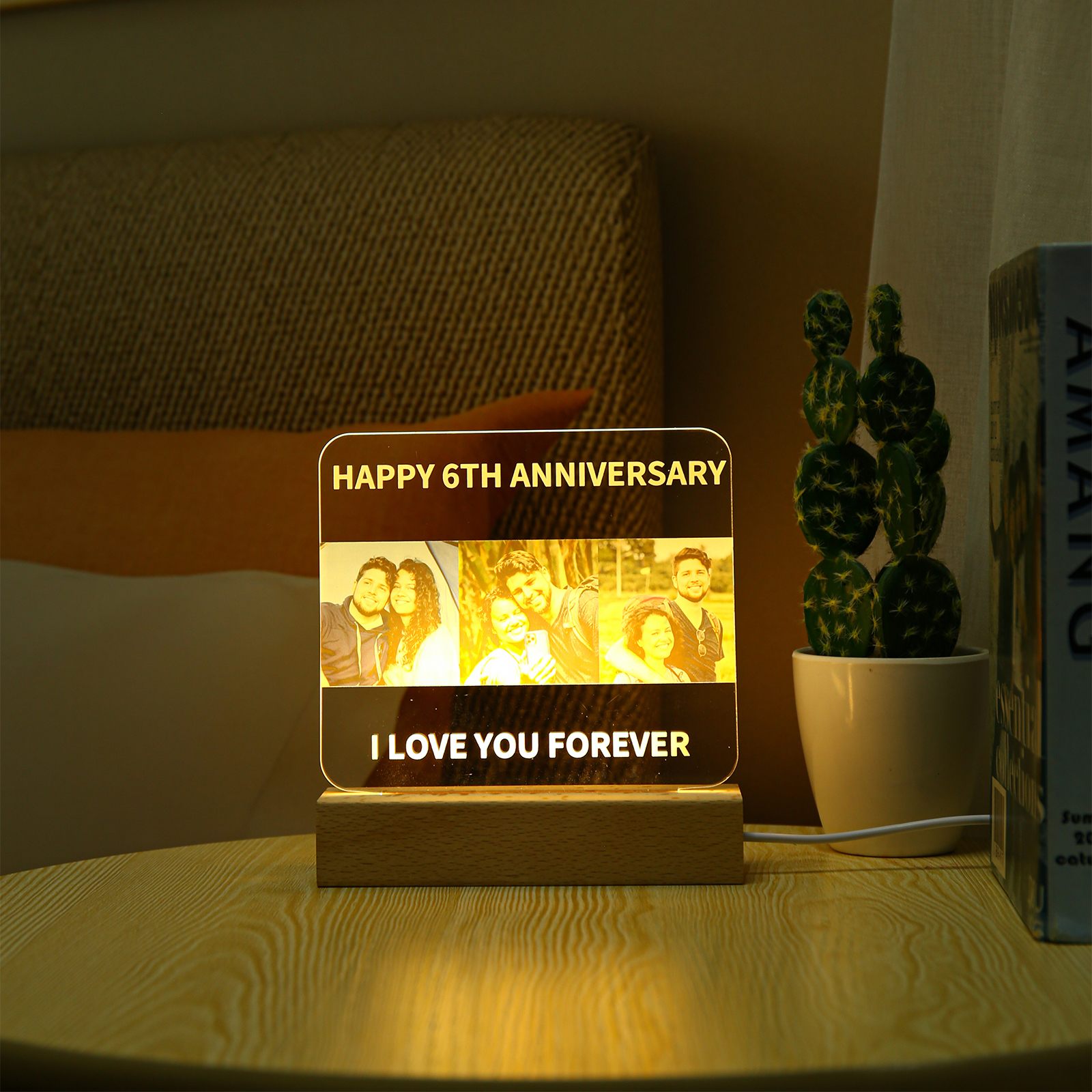 Personalised Family Photo Night Light Ornament Custom Text Bedroom Decor Home Decoration LED Light Personalised Photo Ornament-Jessemade AU