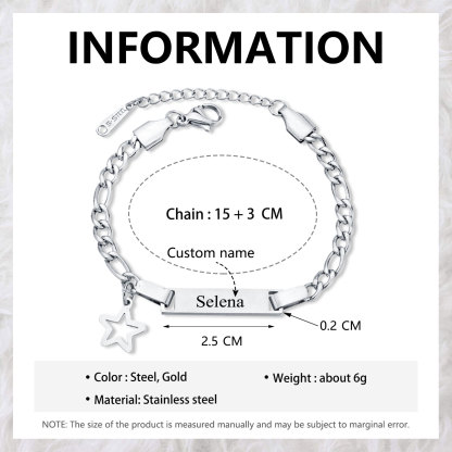 Custom Name Bracelet Personalised Cuban Chain Bracelet Star Bracelet Love Gifts-Jessemade AU
