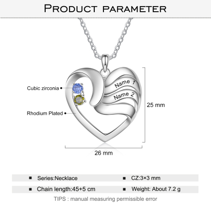 Personalised Heart Necklace With 2 Birthstones Engraved Names Gift For Women-Jessemade AU