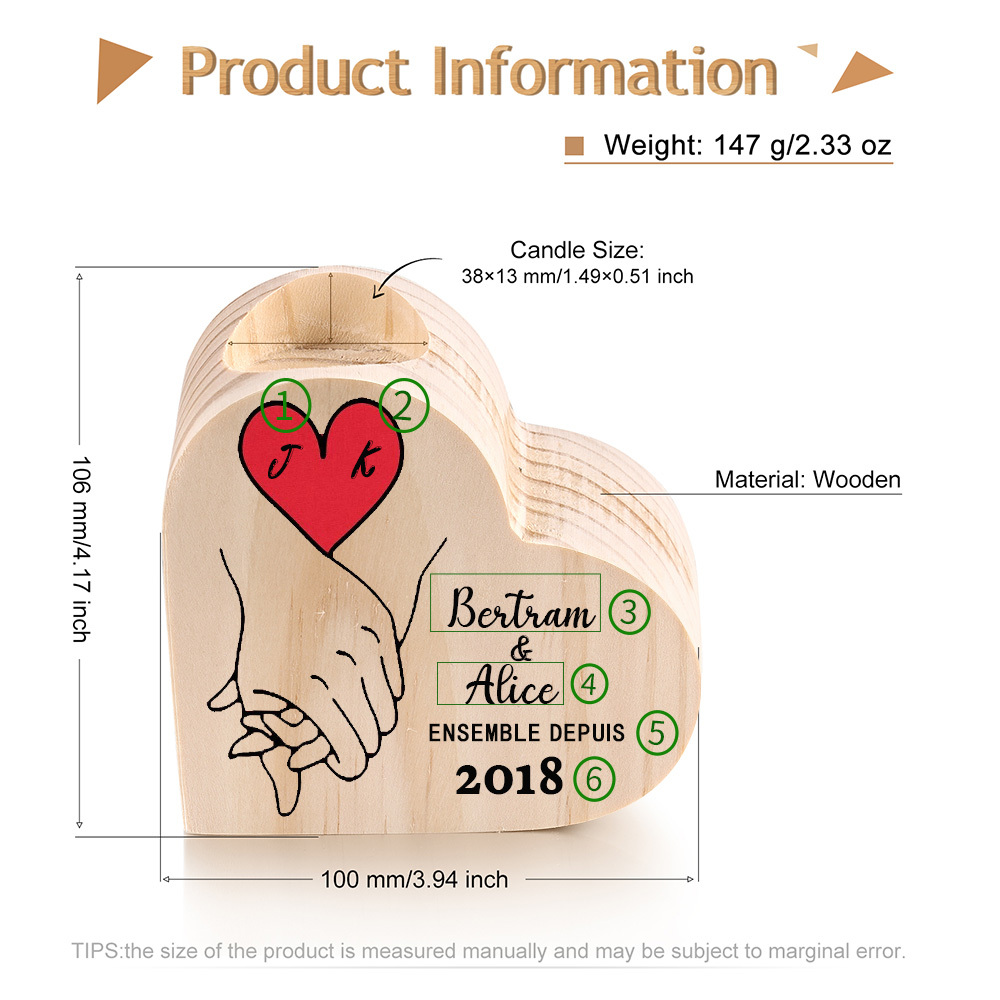 Couple Wooden Heart Candle Holder Hand Gesture Heart Promise Candlesticks-Jessemade AU