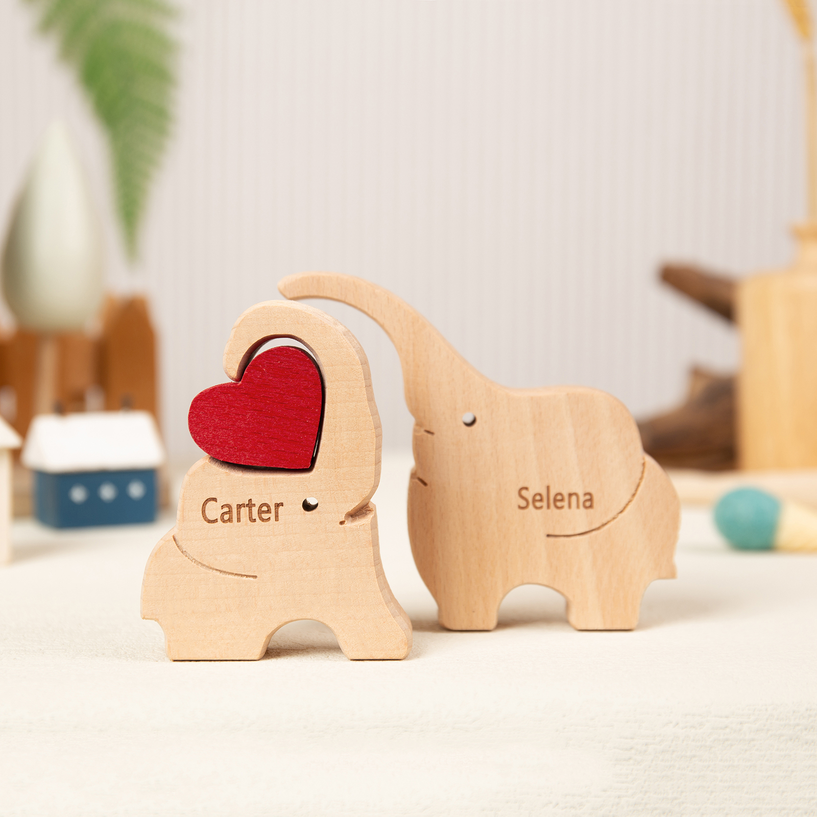 Personalised Wooden Animal Puzzle Custom 2 Names Puzzle Bear Hedgehog Elephant Hug Ornament Gifts for Family Couple-Jessemade AU