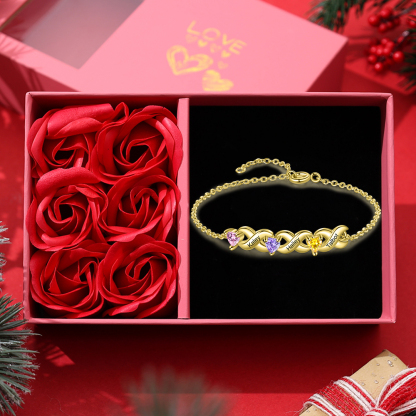 Family Custom Bracelet Heart Personalised with 3 Birthstones Gift Box Set-Jessemade AU