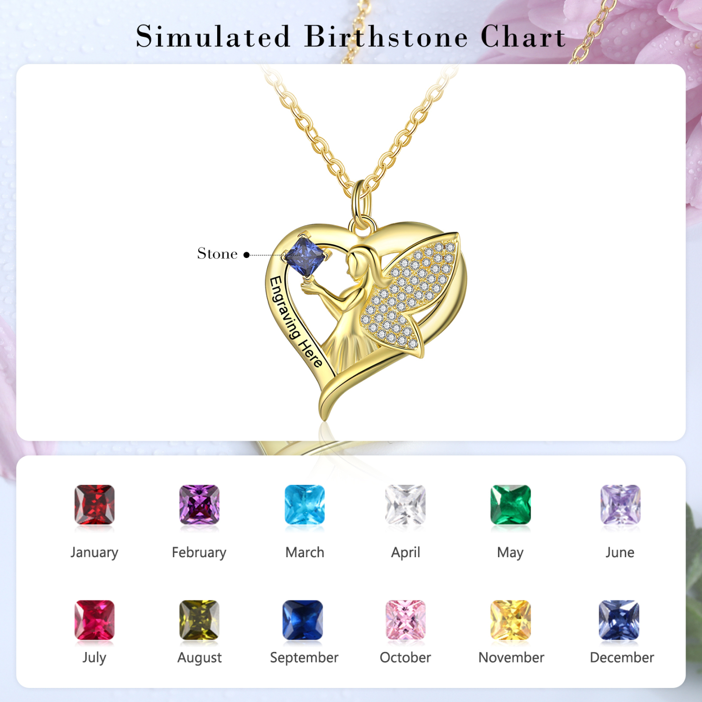 Personalised Heart Elf  Necklace With Birthstone Custom Text Gifts For Her-Jessemade AU
