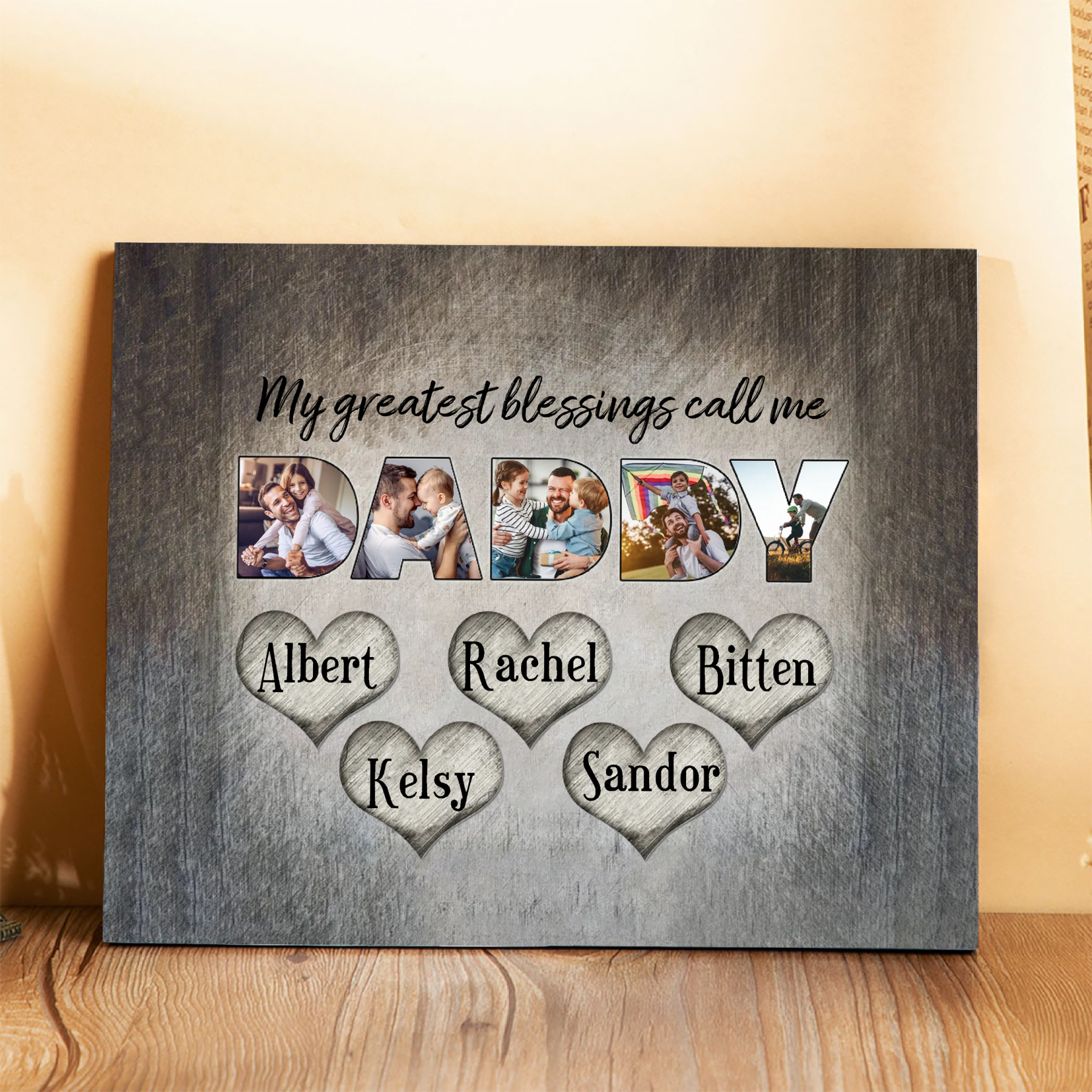 My Greatest Blessing Call Me Daddy Personalised Photo Frame Wood Signs Engrave 5 Names-Jessemade AU