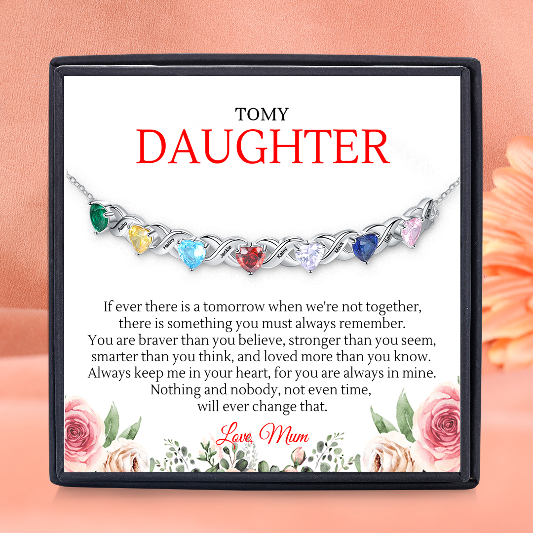 Personalised Bracelet With 7 Heart Birthstones Engraved Names Bracelet Gift For Women-Jessemade AU