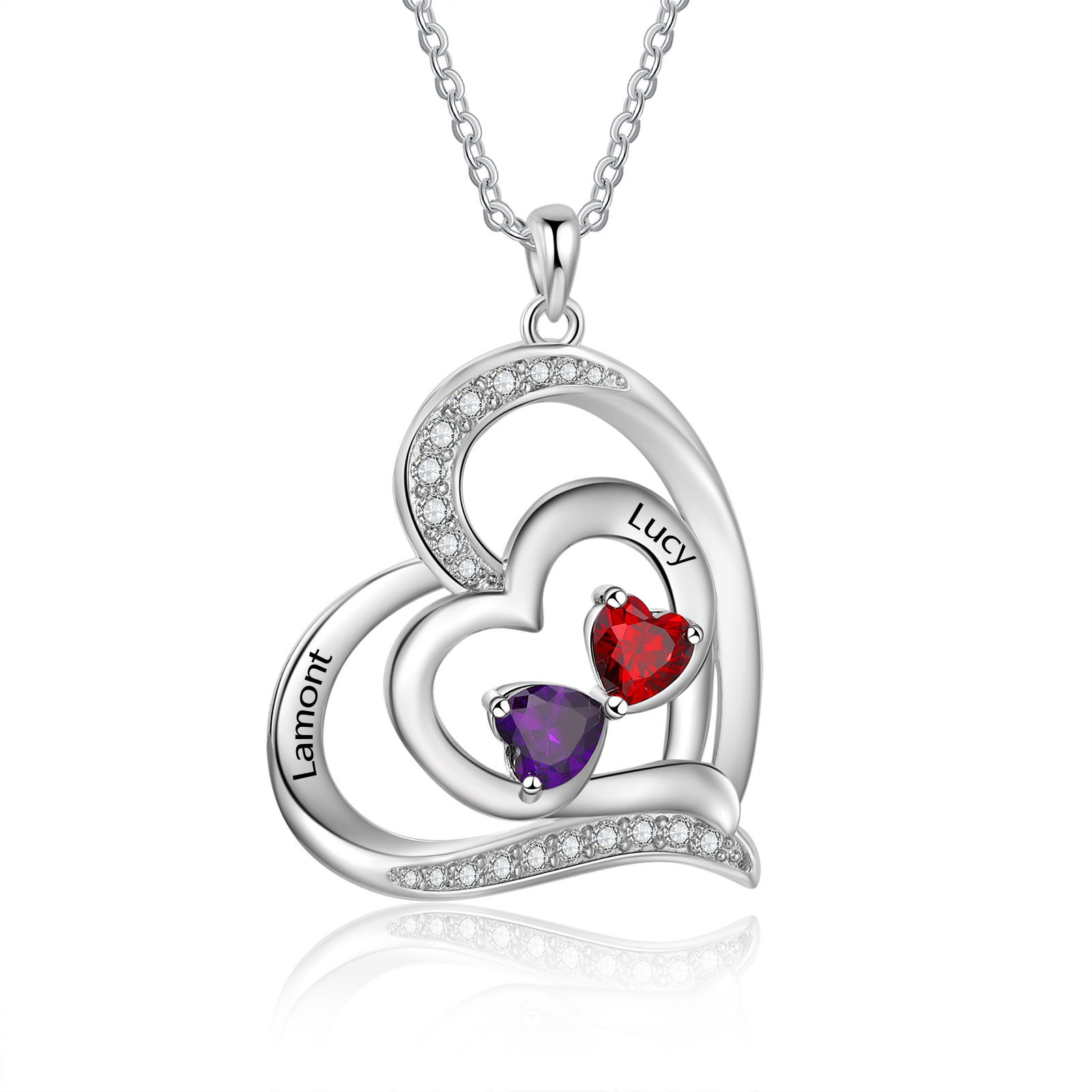 Personalised 2 Names & 2 Birthstones Necklace Custom Heart Pendant Women's Necklace Gifts for Her-Jessemade AU