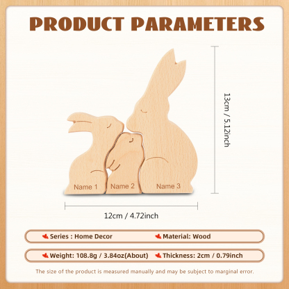 Personalised Wooden Animal Puzzle Custom 3 Names Puzzle Whale Bear Rabbit Hug Ornament Gifts for Family-Jessemade AU