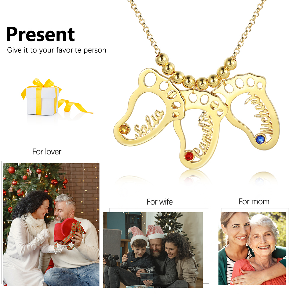 Personalised Baby Foot With 3 Birthstones Engraved Names Gift For Mother-Jessemade AU