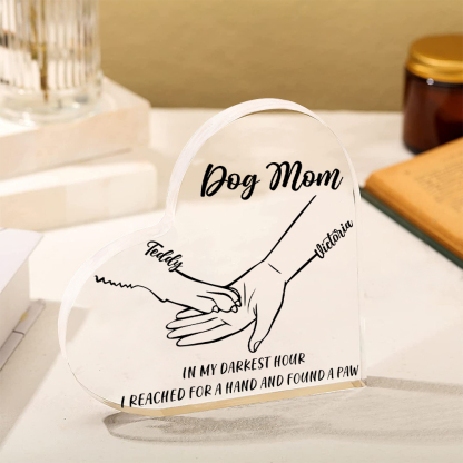 Personalised Acrylic Heart Keepsake Custom 2 Names & Text Dog/Cat Paw Ornaments Gifts for Mother/Father/Pet Lovers-Jessemade AU