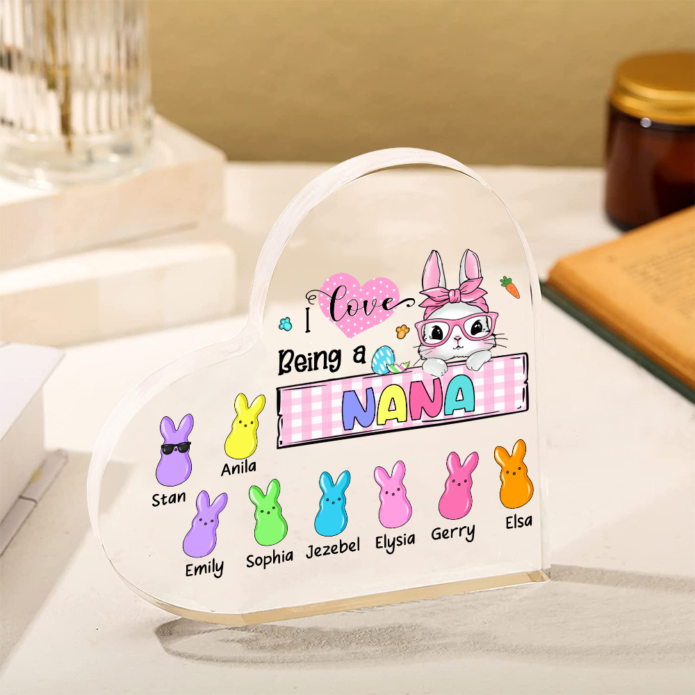 9 Names - Personalised Acrylic Heart Keepsake Custom Names Bunny Ornaments Gifts for Grandma/Mother-Jessemade AU