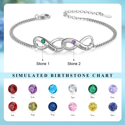 Personalised Infinity Bracelet Custom 2 Birthstones & 2 Names Bracelet Birthday Gift for Her-Jessemade AU