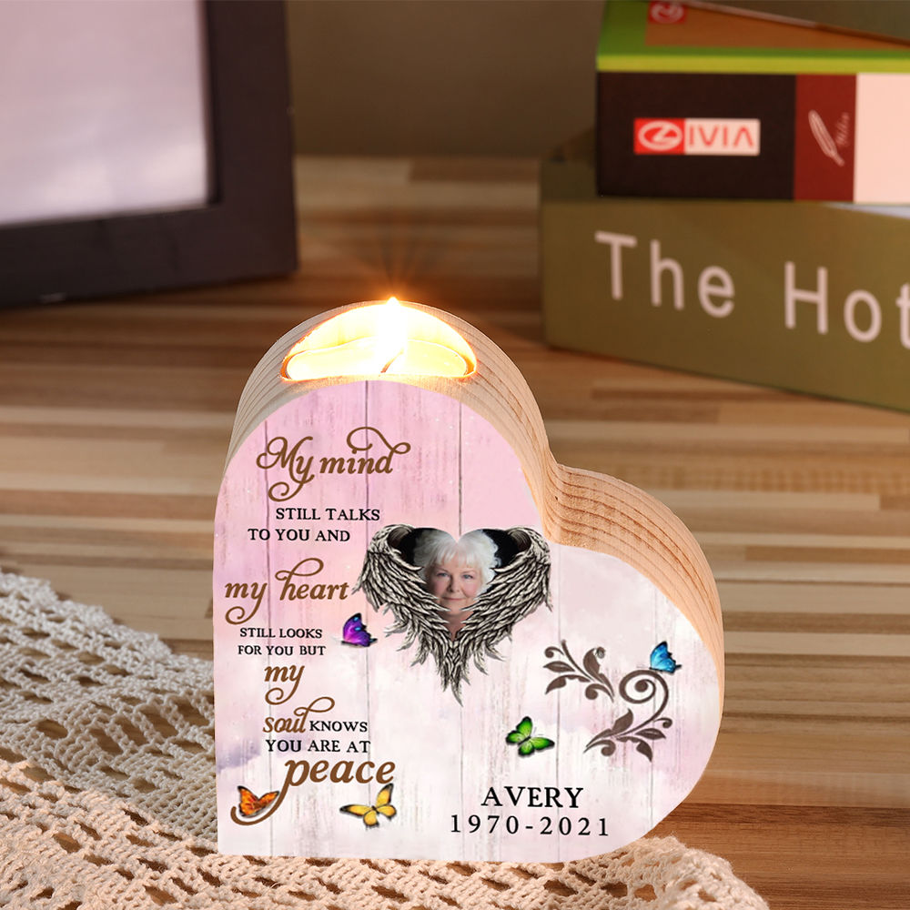 Personalised Wooden Heart Candle Holder Memorial Candlesticks "My mind still talks to you" Gifts For Lost of Loved One-Jessemade AU