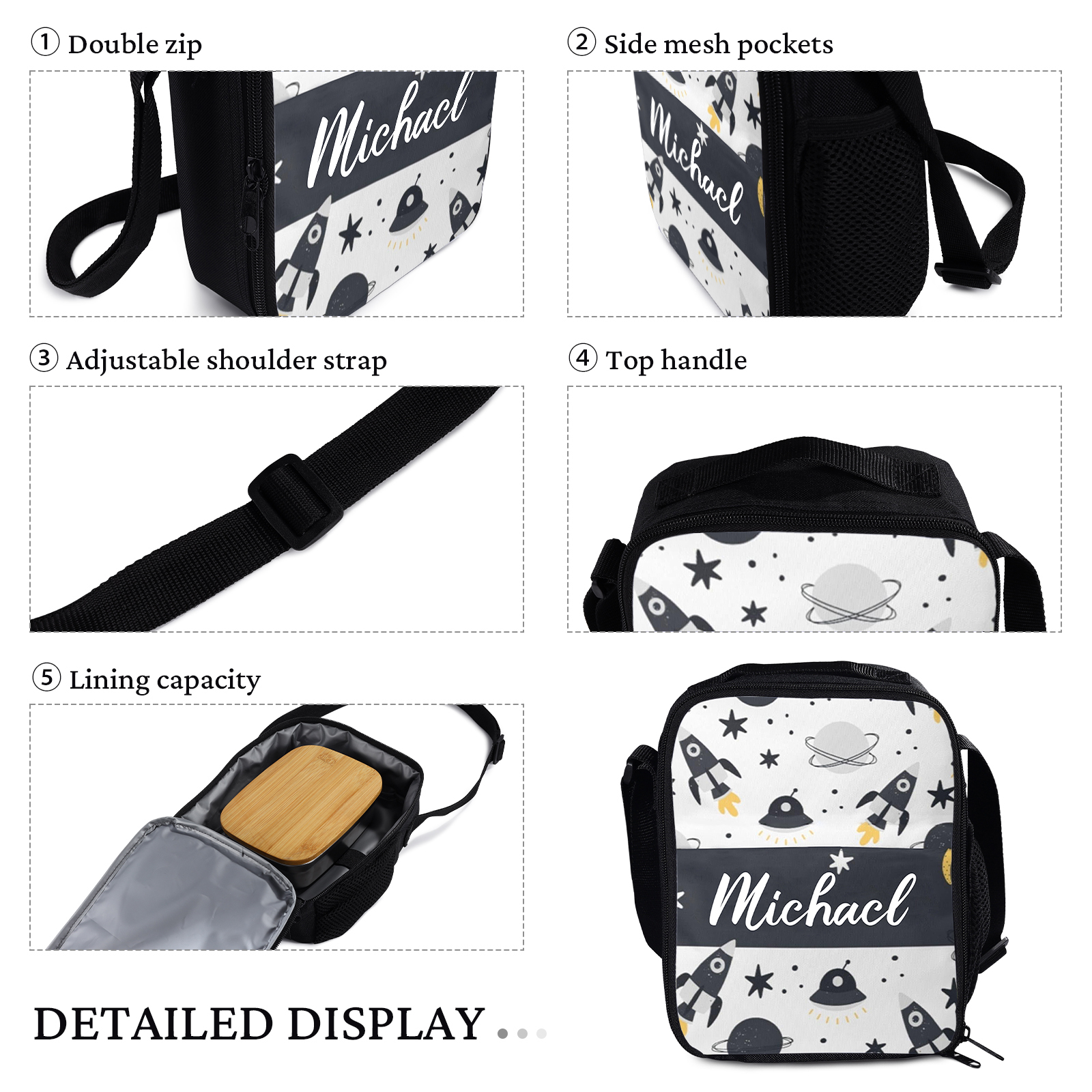 Custom Name Lunch Bag Personalised Rocket Lunch Box  Gifts for Kids-Jessemade AU