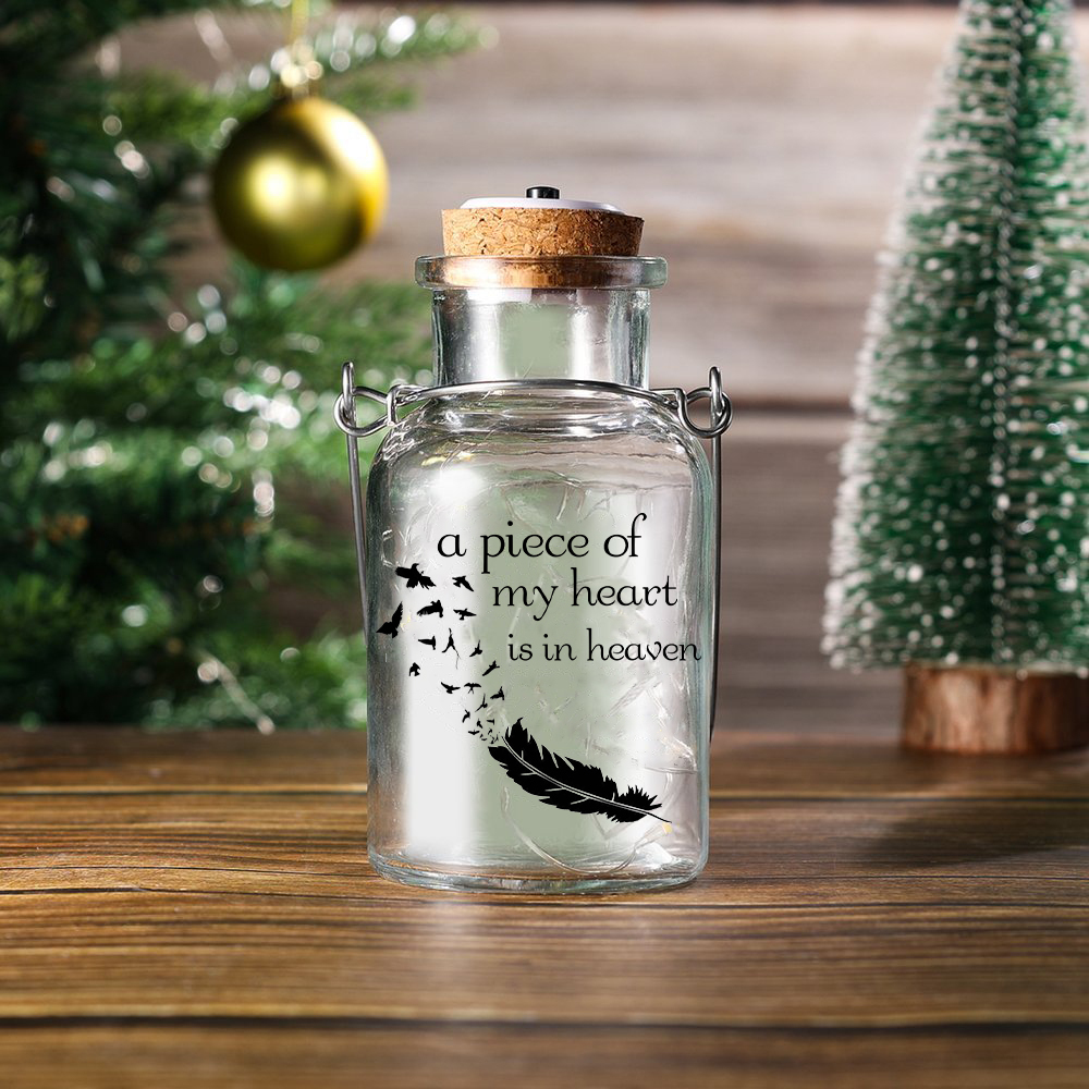 Memorial Jar Night Light - A Piece Of My Heart Is In Heaven - LED Lamp Memorial Bottle-Jessemade AU