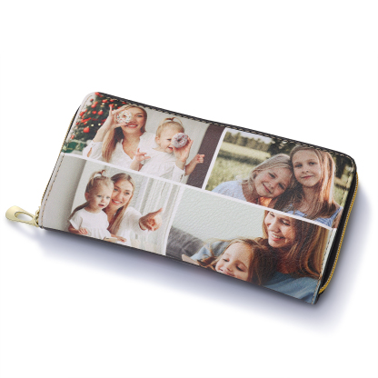 Long Purse Personalised Flower Leather Wallet Engraved 4 Photos Zip Wallet Gifts for Her-Jessemade AU