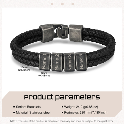 Personalised Men Leather Bracelet with 4 Names Beaded Wrap Bracelet Retro Style For Him-Jessemade AU