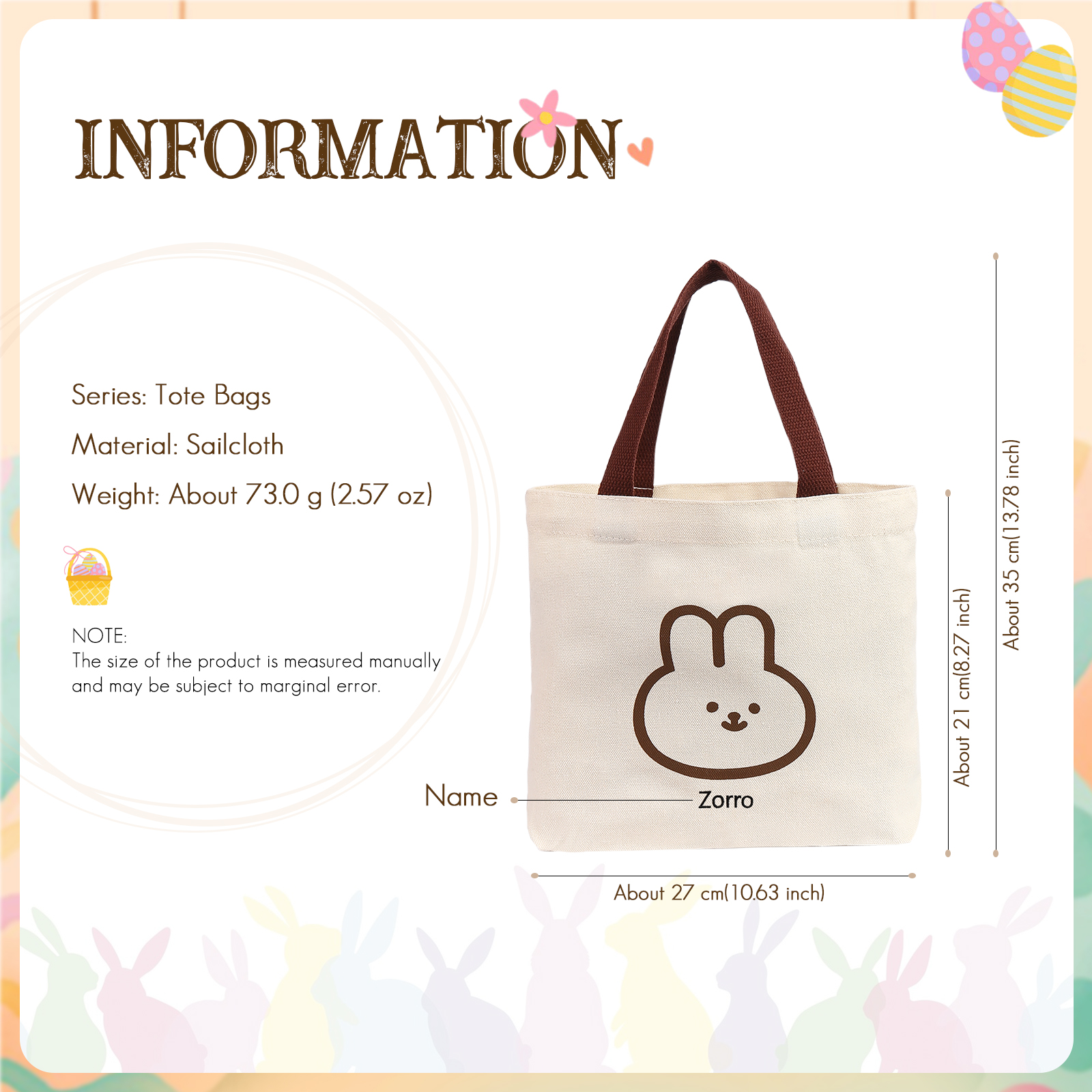 Personalised Bunny Tote Bag Customised with Name Bunny Handbag Easter Gifts-Jessemade AU