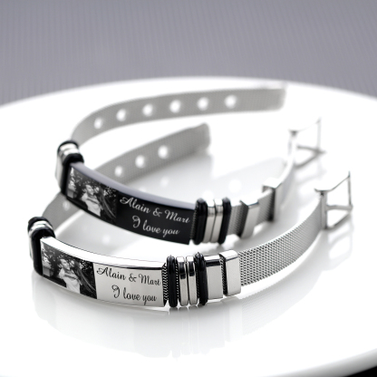 Personalised Men's Photo Bracelet Custom Photo ID Bar Watchband Bangle Gifts For Men-Jessemade AU