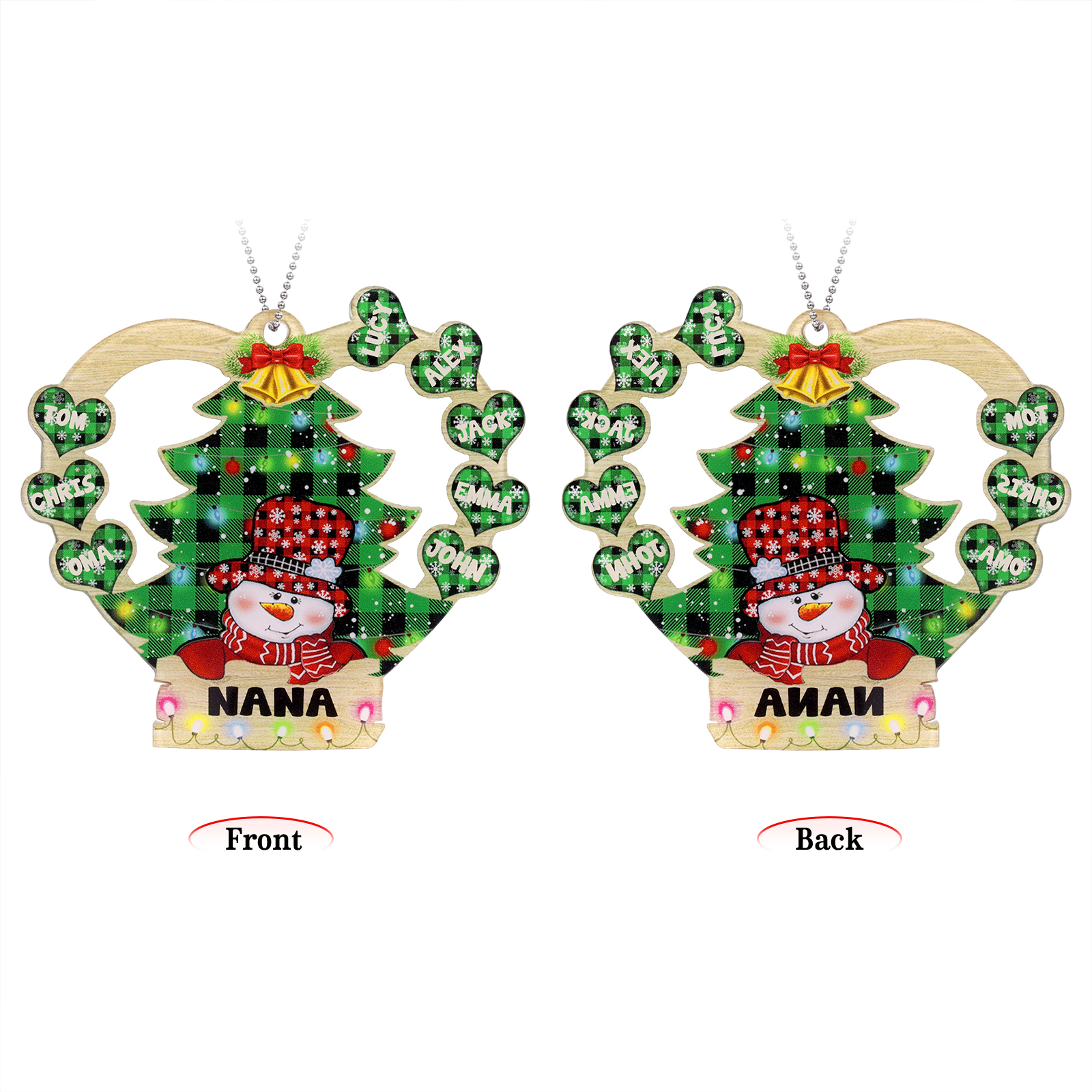 8 Names - Personalised Heart Christmas Tree Ornament Customised Name & Text Acrylic Snowman Hanging Ornaments Gift for Family-Jessemade AU