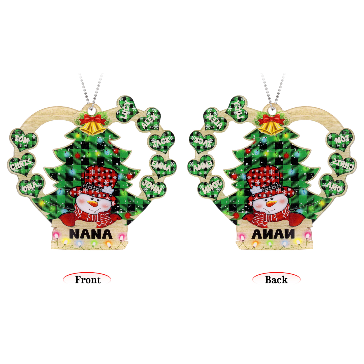 8 Names - Personalised Heart Christmas Tree Ornament Customised Name & Text Acrylic Snowman Hanging Ornaments Gift for Family-Jessemade AU