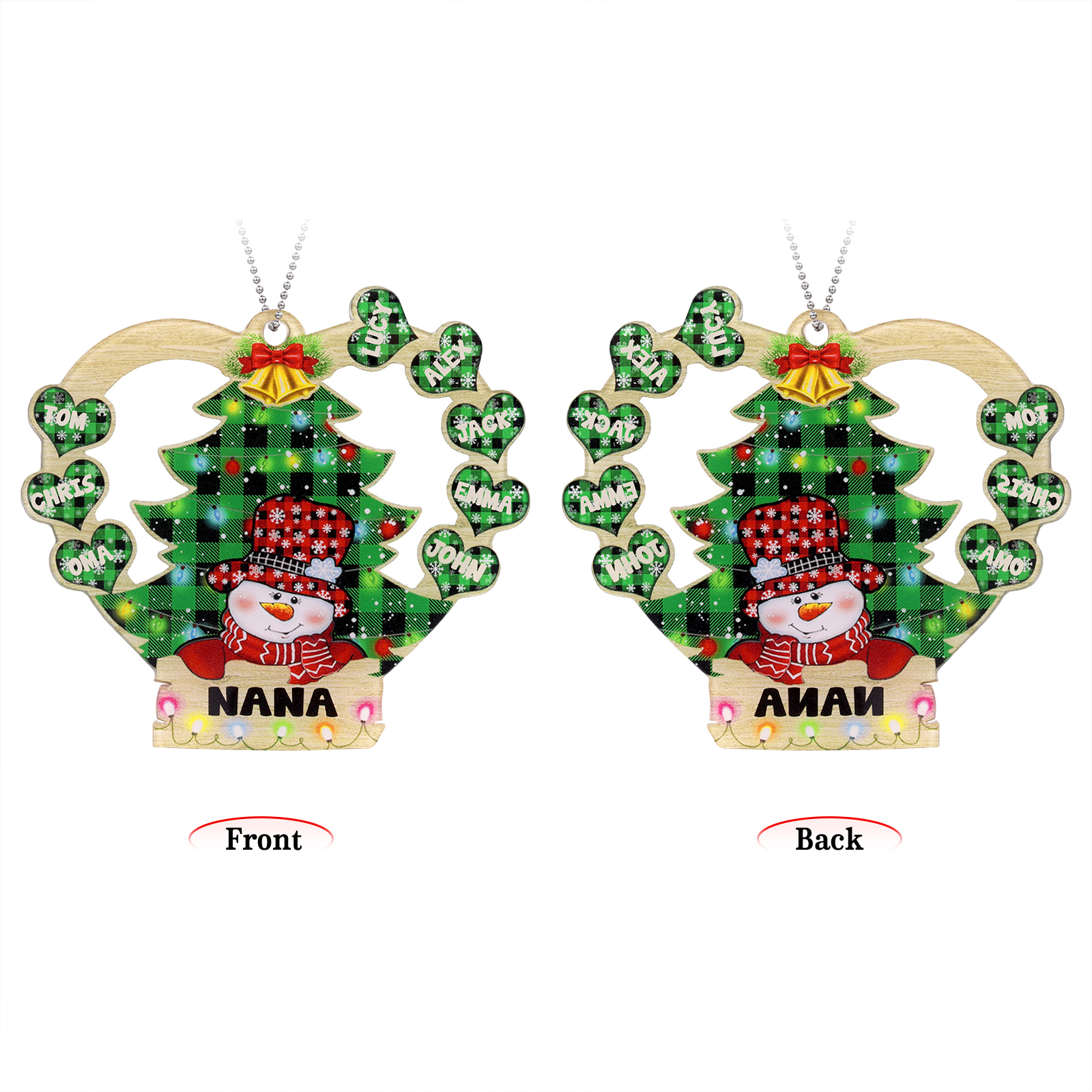 8 Names - Personalised Heart Christmas Tree Ornament Customised Name & Text Acrylic Snowman Hanging Ornaments Gift for Family-Jessemade AU