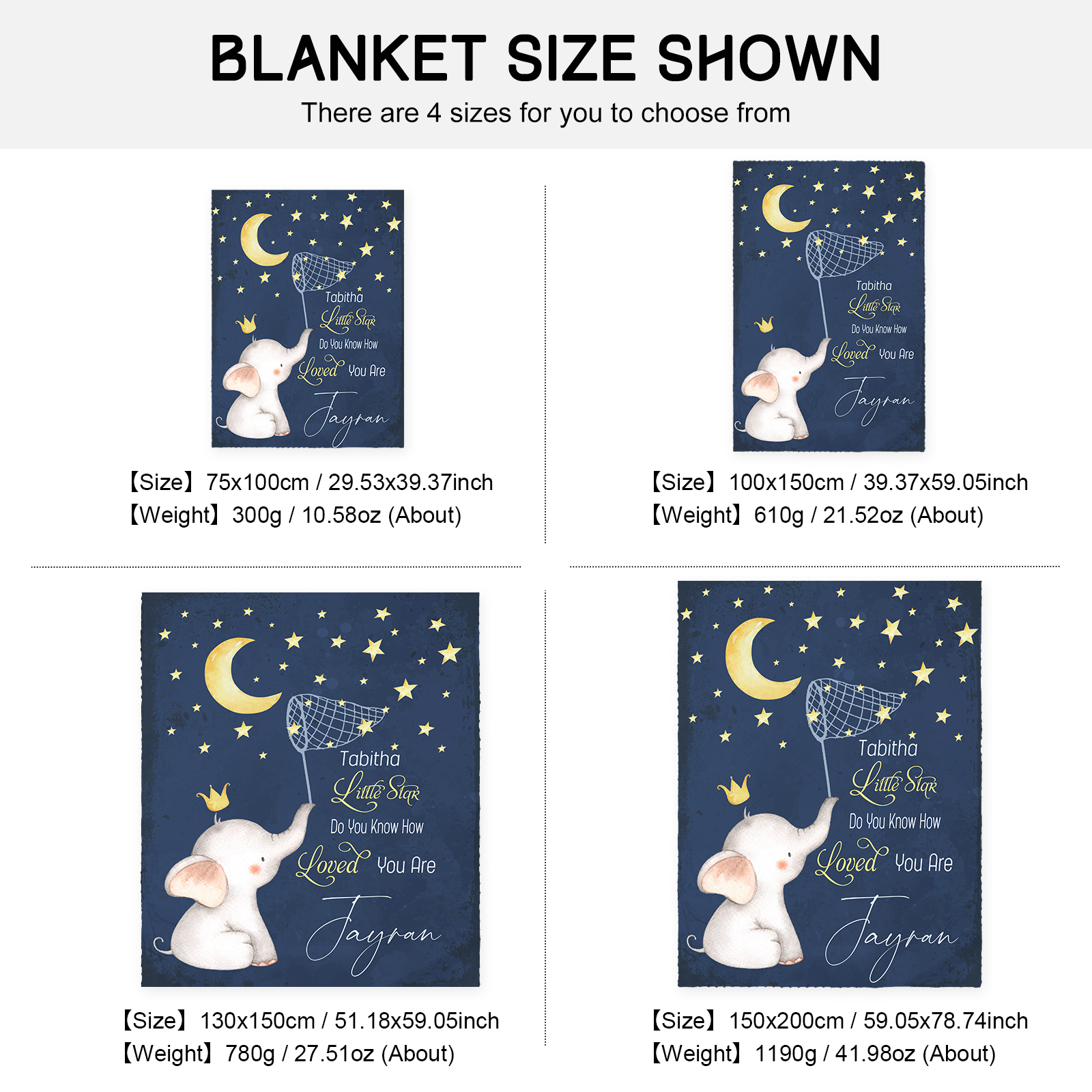 Personalised Elephant Blanket Custom Name Cute Cartoon Blanket-Jessemade AU