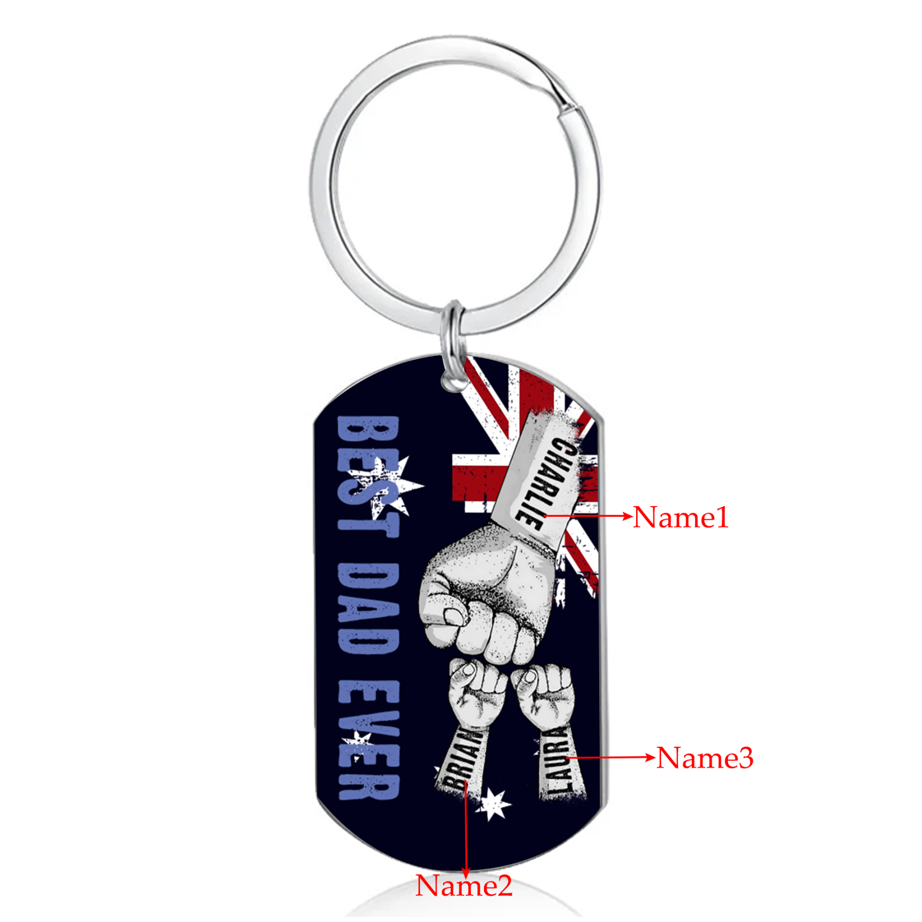 Personalised 3 Names Australian Flag Keychain Fist Bump Keychain Father's Day Gift - Best Dad Ever-Jessemade AU