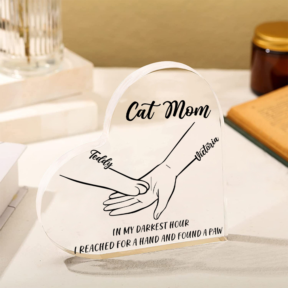 Personalised Acrylic Heart Keepsake Custom 2 Names & Text Dog/Cat Paw Ornaments Gifts for Mother/Father/Pet Lovers-Jessemade AU