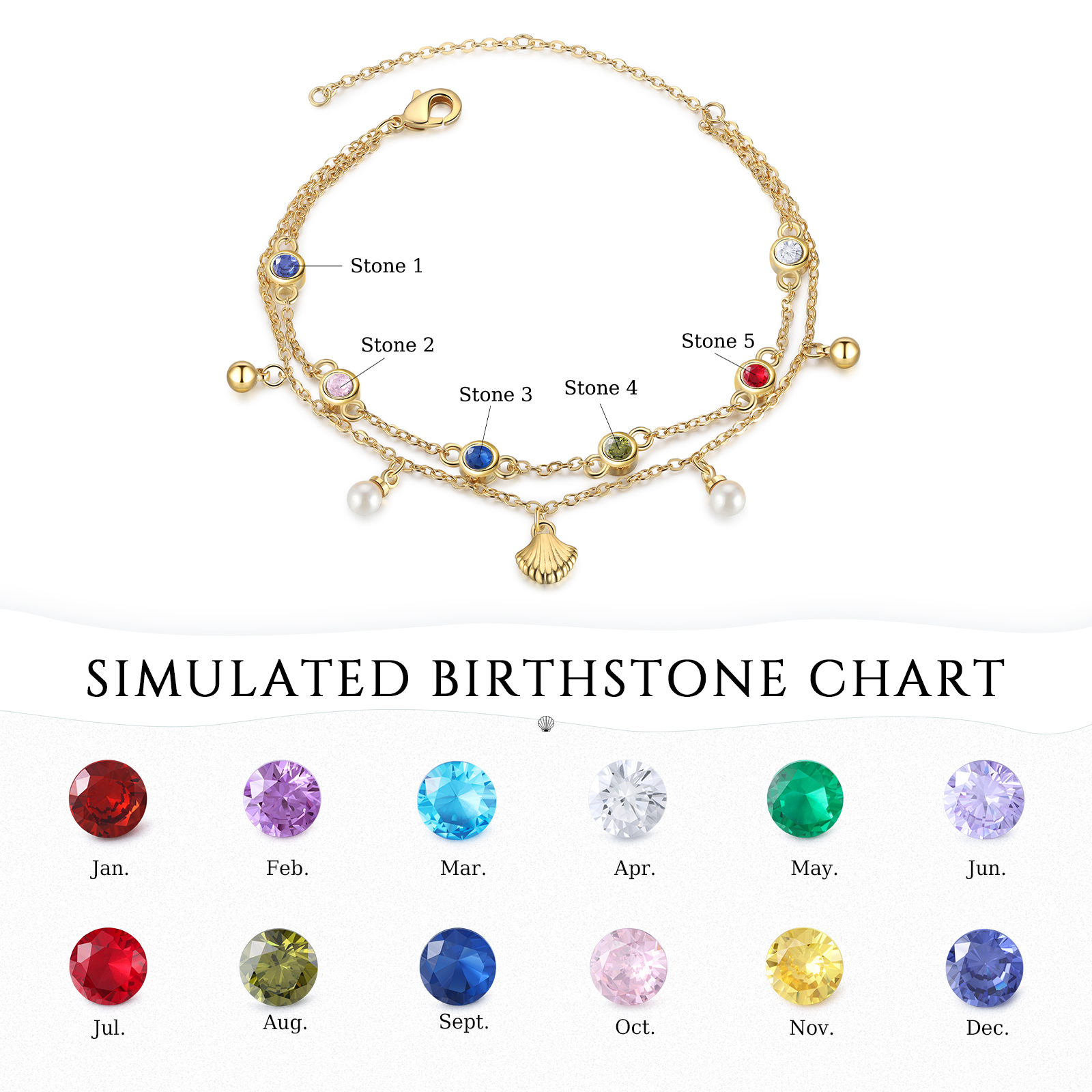 Personalised Women's Bracelet Custom 5 Birthstones Bracelet Gold Adjustable Bracelet Birthday Gift for Her-Jessemade AU