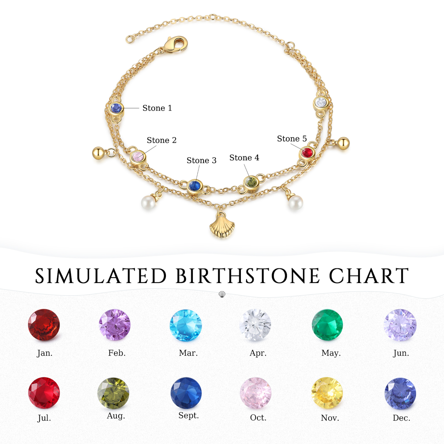 Personalised Women's Bracelet Custom 5 Birthstones Bracelet Gold Adjustable Bracelet Birthday Gift for Her-Jessemade AU