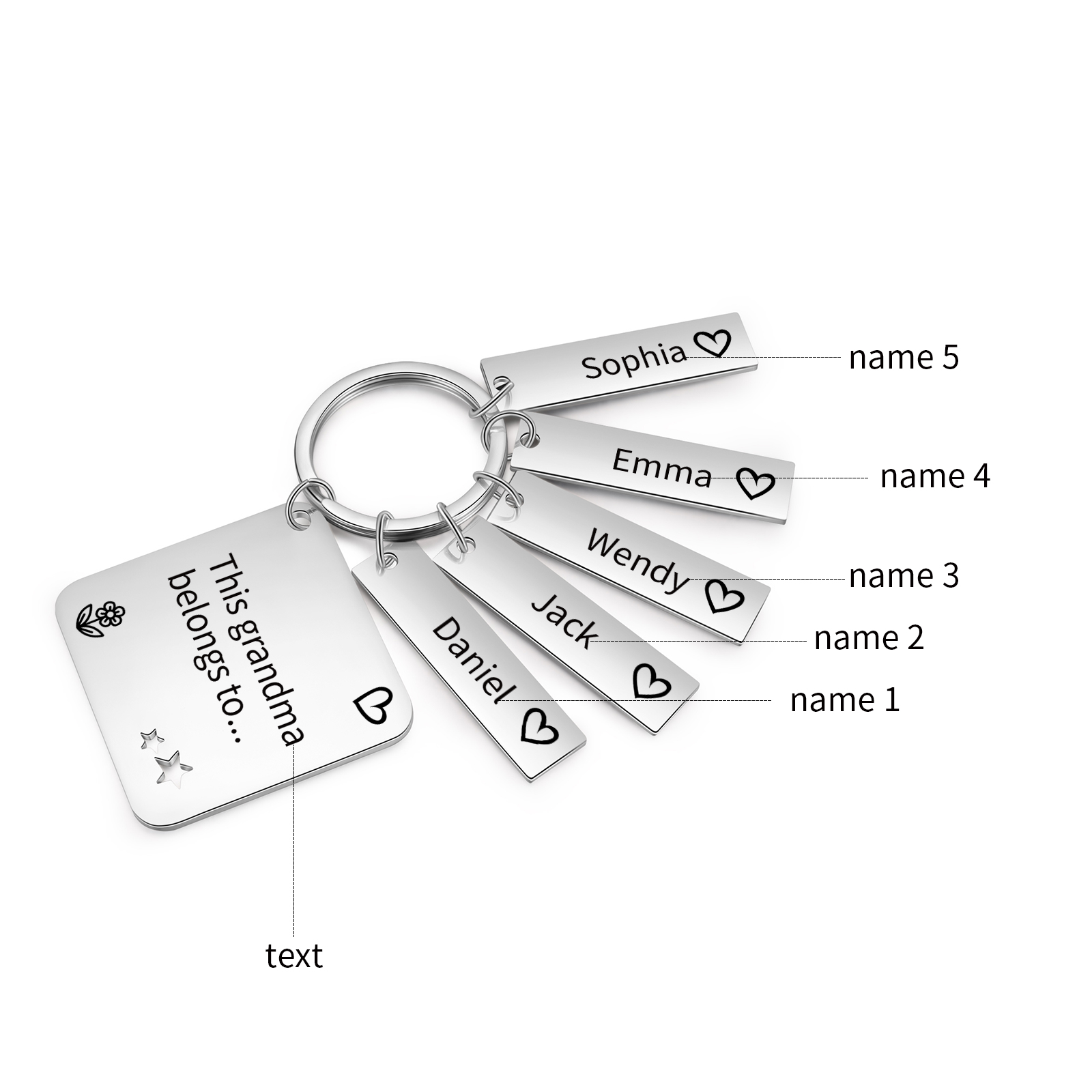 Personalised 5 Names & 1 Text Keychain Custom Family Keychain Gifts for Father/Mother/Grandma/Grandpa-Jessemade AU