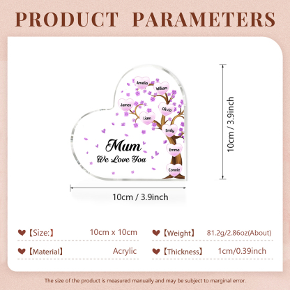 8 Names - Personalised Acrylic Heart Keepsake Custom Text Purple Flowers Tree Ornaments Gifts for Grandma/Mother-Jessemade AU