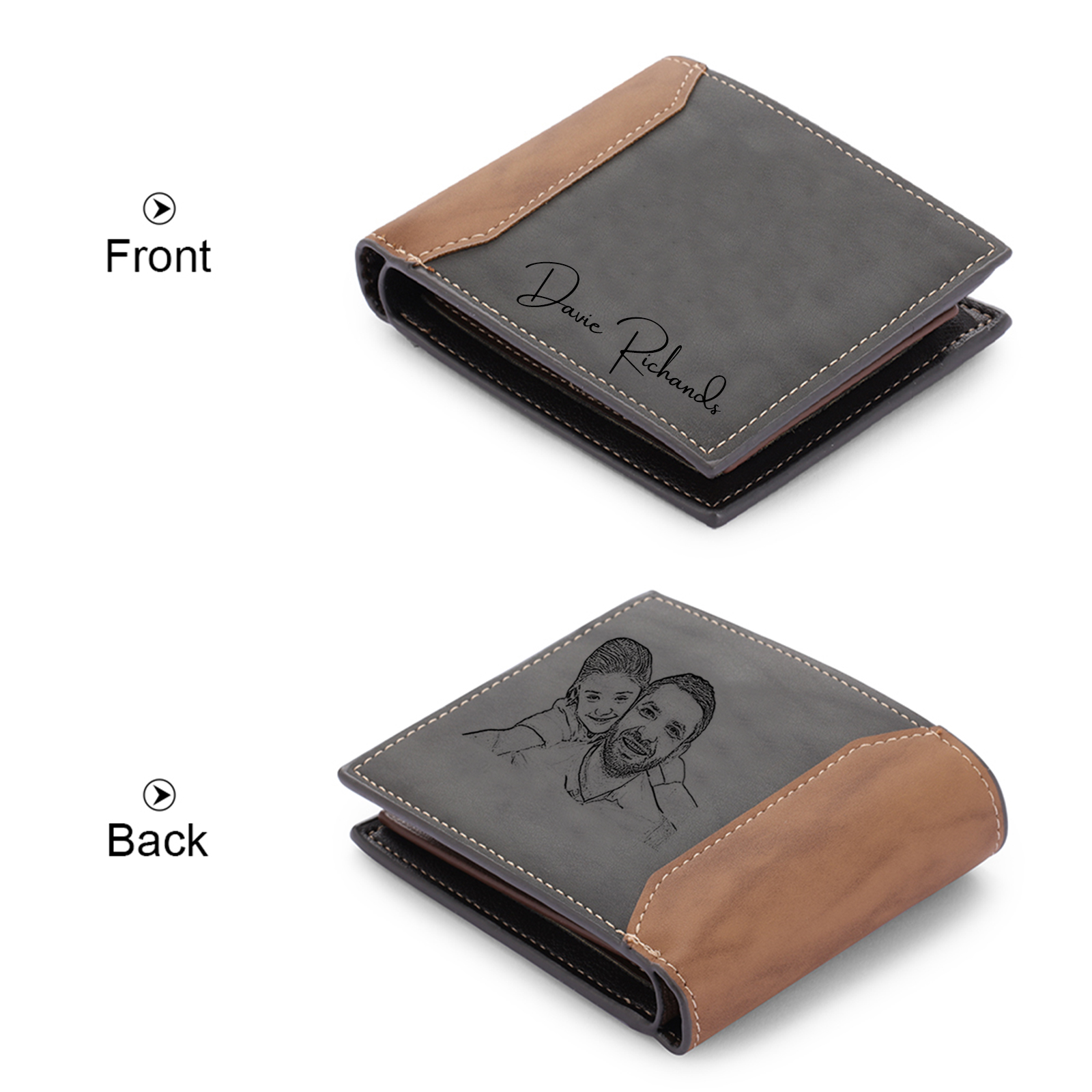 Personalised 2 Texts & 2 Photos Gift Set Wallet & Keychain & Pen Gift Box Set Father’s Day Gift for Him-Jessemade AU