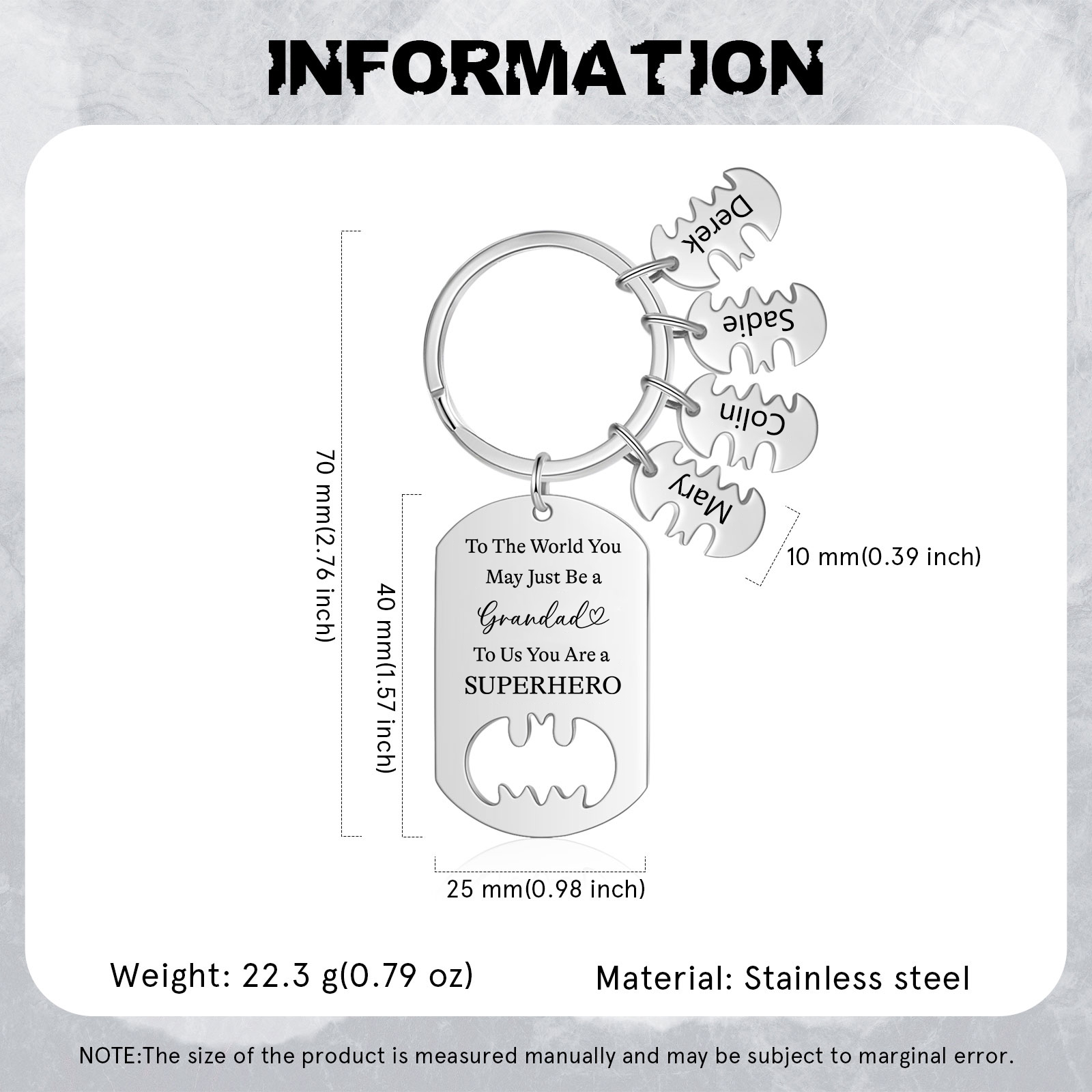 You Are A Superhero Keychain Personalised 4 Names Bat Keychain Engraved Gift for Dad/Grandpa/Grandad/Mom/Mum-Jessemade AU