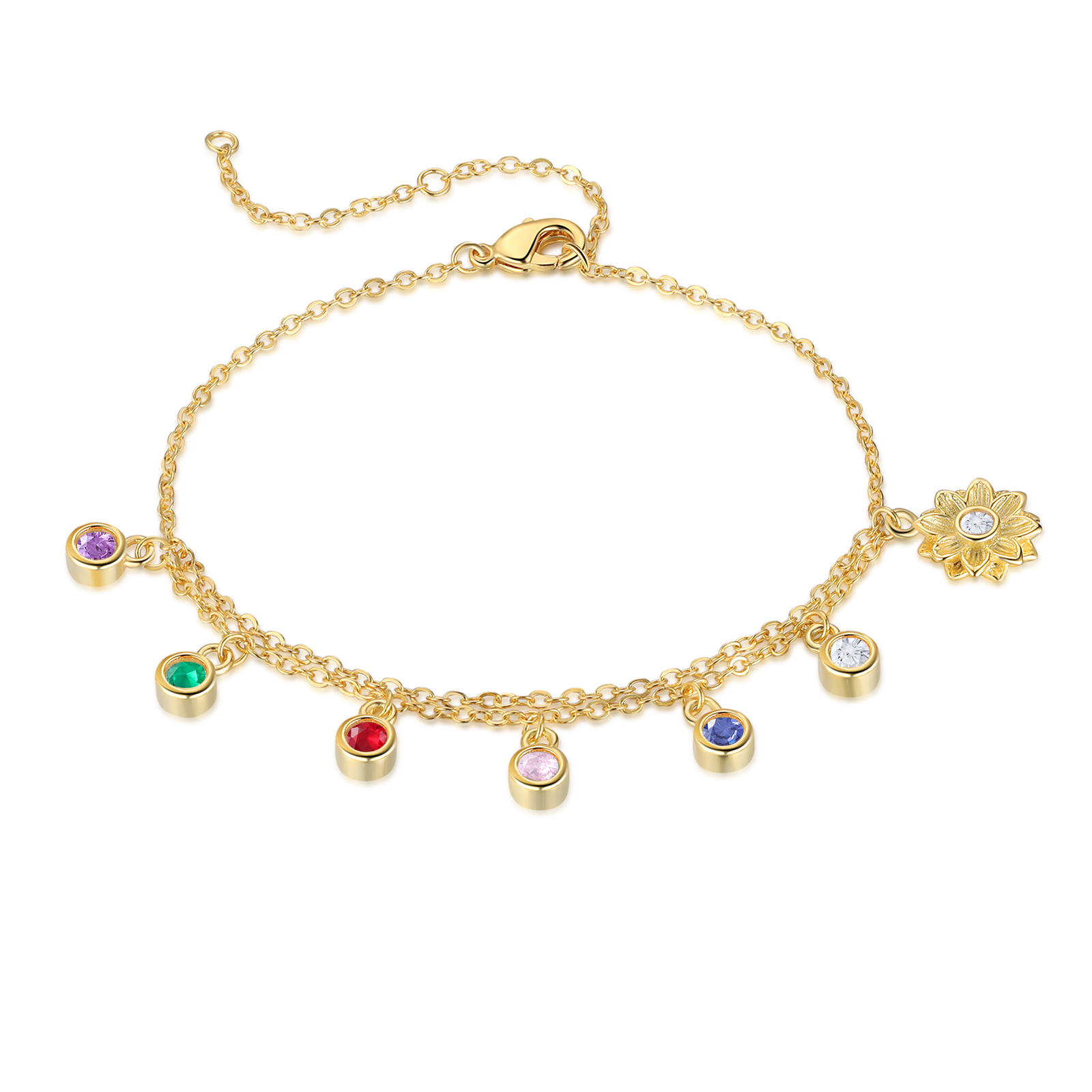 Personalised Women's Bracelet Custom 5 Birthstones Bracelet Gold Adjustable Bracelet Mother's Day Gift for Her-Jessemade AU