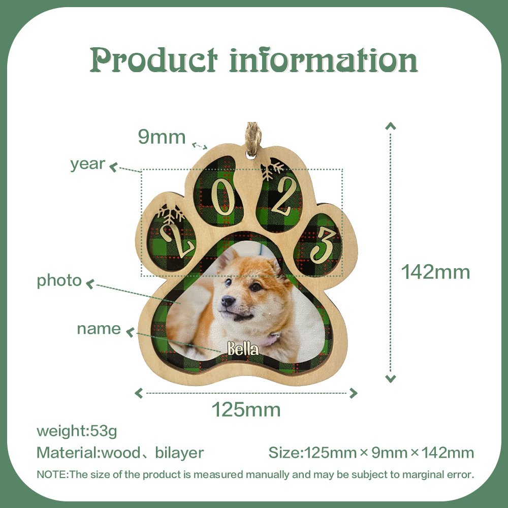 Personalised Christmas Dog Paw Ornament Custom Name & Photo & Year Christmas Gifts-Jessemade AU