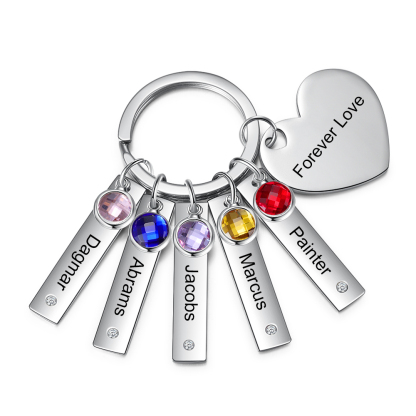 Personalised Birthstone Keychain Engraved 5 Names Keychain Gifts For Her-Jessemade AU
