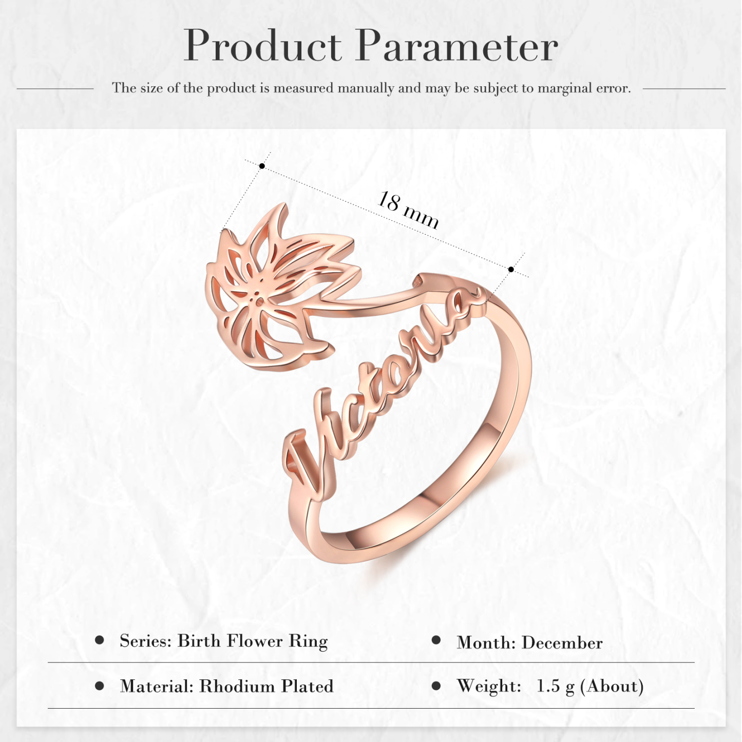 Personalised December Birth Flower Ring With Name Gifts For Her-Jessemade AU