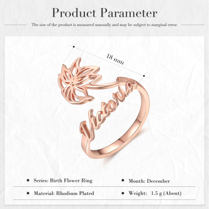 Personalised December Birth Flower Ring With Name Gifts For Her-Jessemade AU