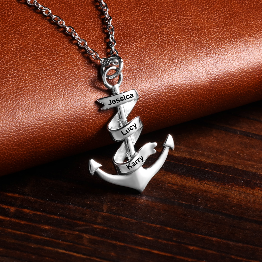 Personalised Pirate Ship Anchor Necklace Engrave 2 Names Necklace For Dad-Jessemade AU
