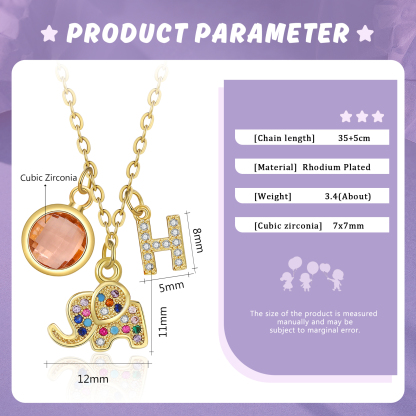 To My Daughter Personalised Elephant Necklace Custom Birthstone and Initial Kid's Necklace-Jessemade AU