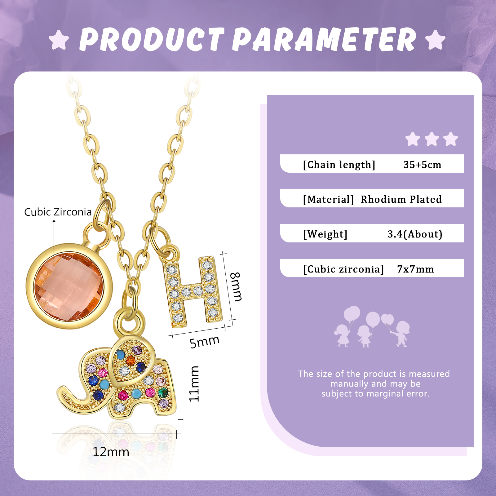 Back To School Personalised Elephant Necklace Custom Birthstone and Initial Necklace-Jessemade AU