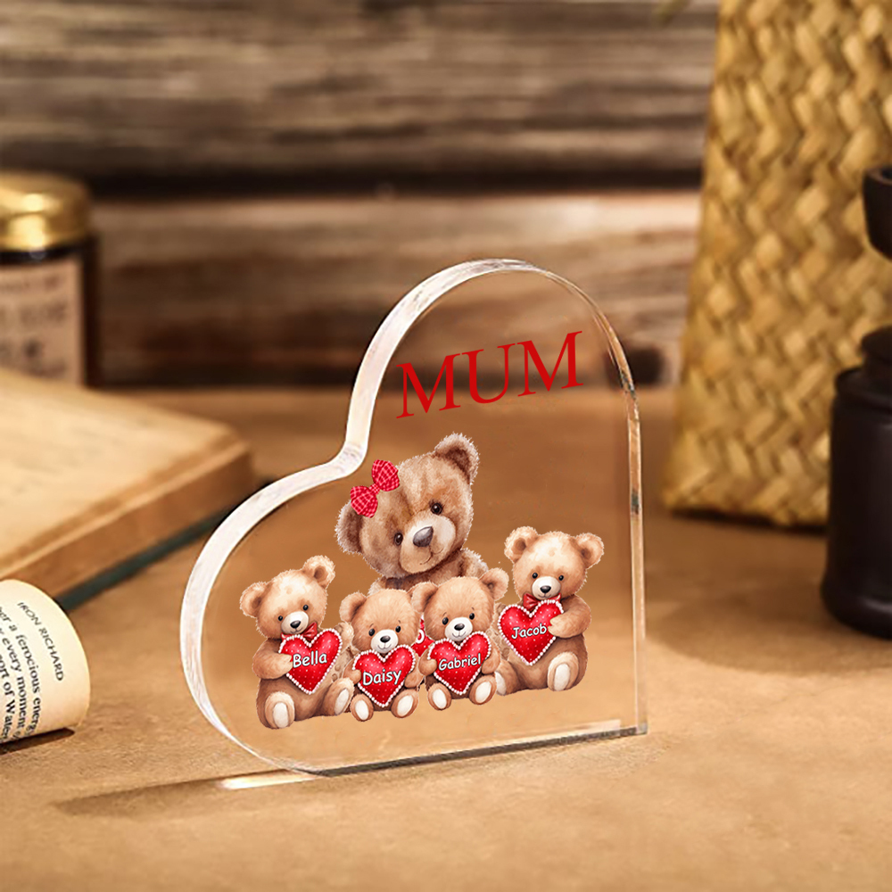 Personalised Acrylic Heart Keepsake Custom 2–9 Names Teddy Bear Ornaments Gifts for Grandma/Mum-Jessemade AU
