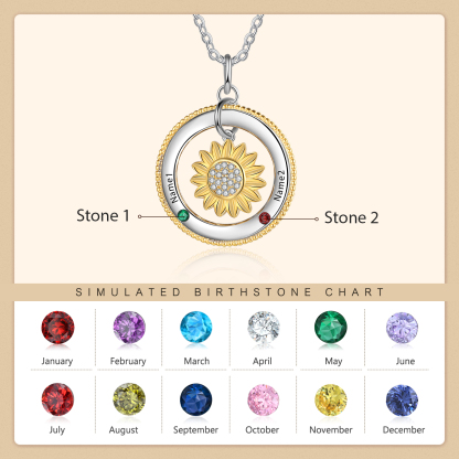 Personalised Sunflower Necklace With 2 Birthstones Engraved Names Necklace Gift For Women-Jessemade AU