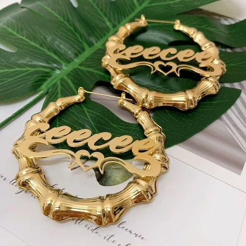 Bamboo Earrings Personalised Circle Hoop Gold Name Earrings for Her-Jessemade AU